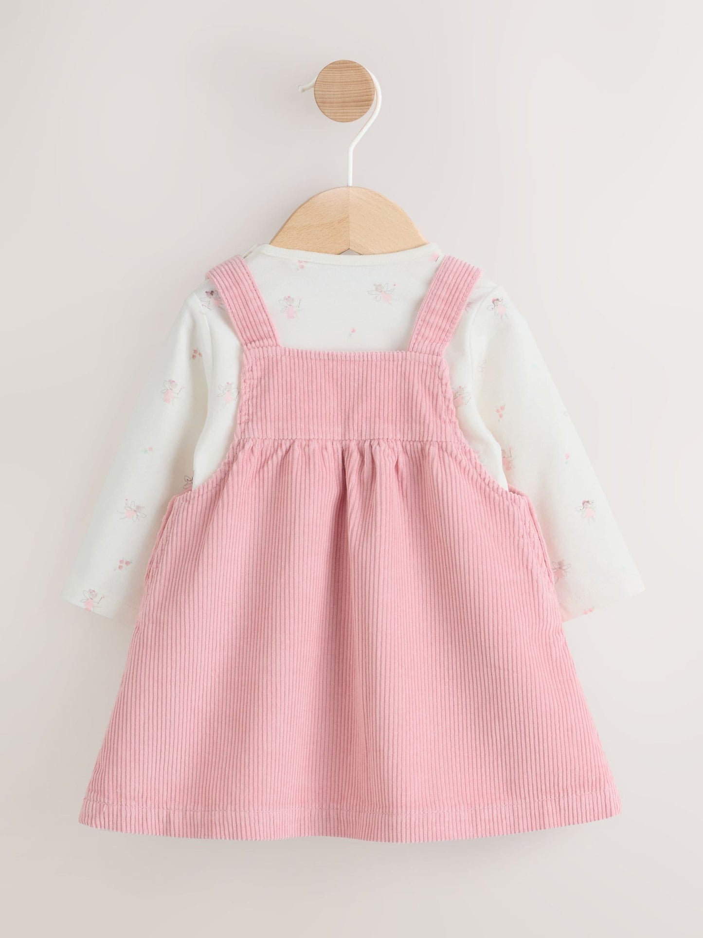 Pink Fairy Baby Cord Pinafore Dress and Long Sleeve Bodysuit 2 Piece Set (0mths-2yrs)