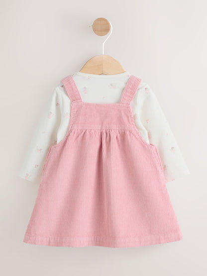 Pink Fairy Baby Cord Pinafore Dress and Long Sleeve Bodysuit 2 Piece Set (0mths-2yrs)