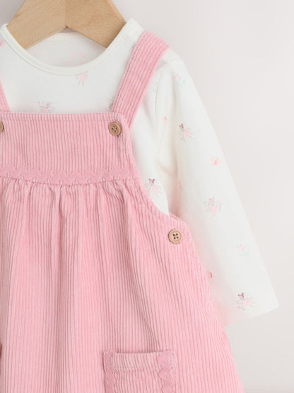 Pink Fairy Baby Cord Pinafore Dress and Long Sleeve Bodysuit 2 Piece Set (0mths-2yrs)