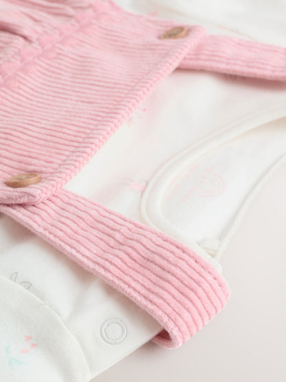 Pink Fairy Baby Cord Pinafore Dress and Long Sleeve Bodysuit 2 Piece Set (0mths-2yrs)