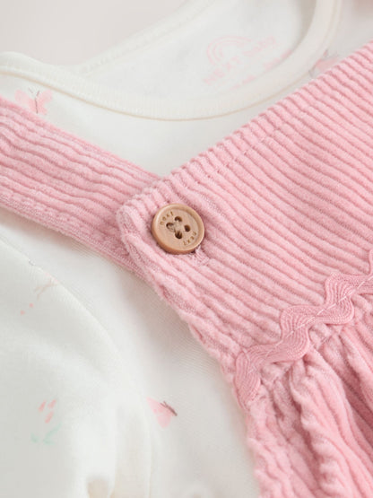 Pink Fairy Baby Cord Pinafore Dress and Long Sleeve Bodysuit 2 Piece Set (0mths-2yrs)