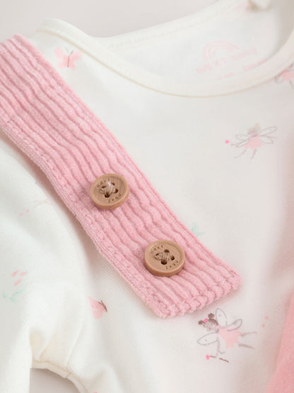 Pink Fairy Baby Cord Pinafore Dress and Long Sleeve Bodysuit 2 Piece Set (0mths-2yrs)