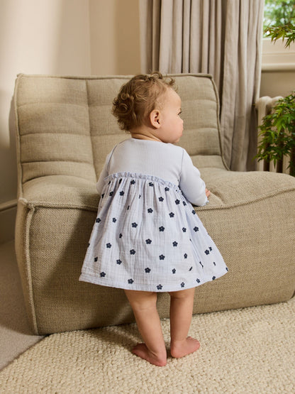 Blue/Green Flower Baby Jersey Dresses 2 Pack (0mths-2yrs)