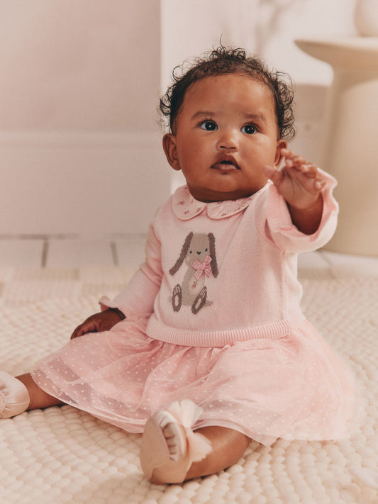Pink Bunny Baby Knitted Twofer Dress (0mths-2yrs) - image 1