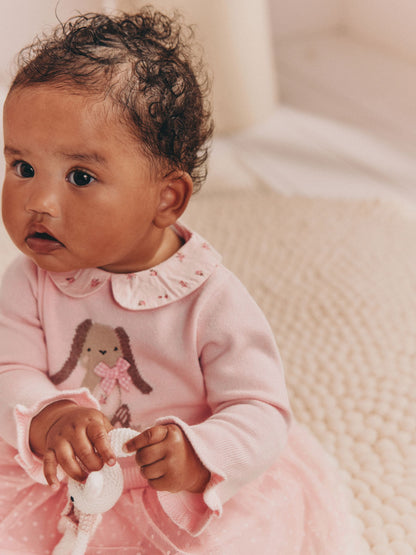 Pink Bunny Baby Knitted Twofer Dress (0mths-2yrs) - image 3