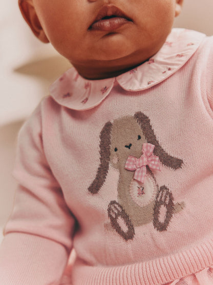 Pink Bunny Baby Knitted Twofer Dress (0mths-2yrs) - image 4