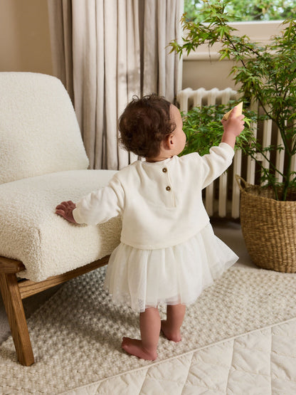 White Baby Twofer Mesh Dress (0mths-2yrs)
