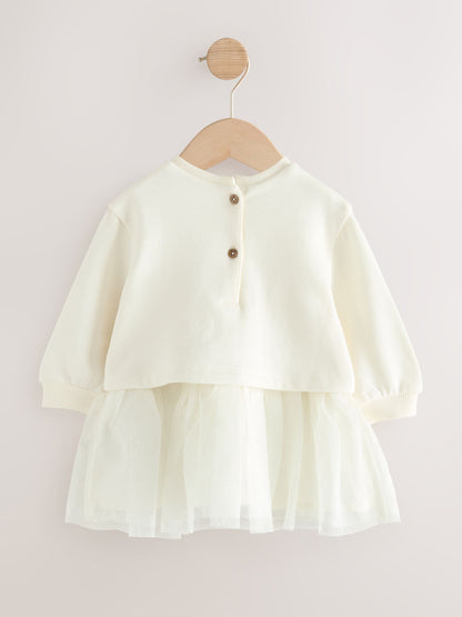White Baby Twofer Mesh Dress (0mths-2yrs)