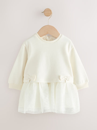 White Baby Twofer Mesh Dress (0mths-2yrs)