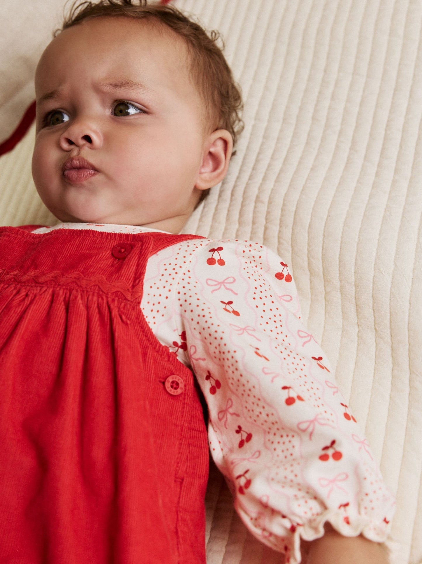 Red Bow Baby Cord Pinafore Long Sleeve Bodysuit & Tights Set (0mths-2yrs) image 4