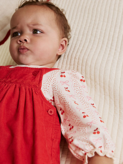 Red Bow Baby Cord Pinafore Long Sleeve Bodysuit & Tights Set (0mths-2yrs) image 4