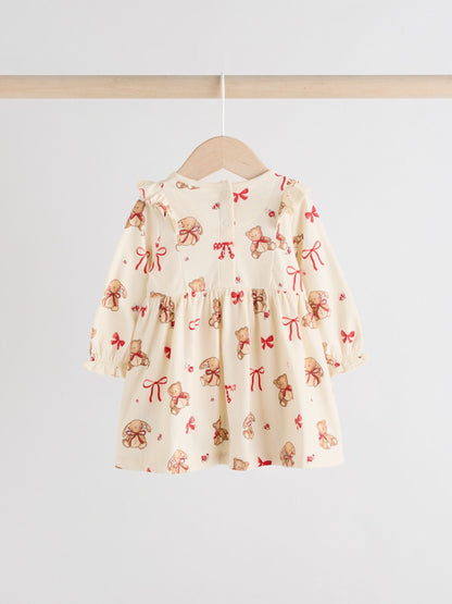 Cream Bear/ Red Cherry Gingham Baby Jersey Dresses 2 Pack (0mths-2yrs)