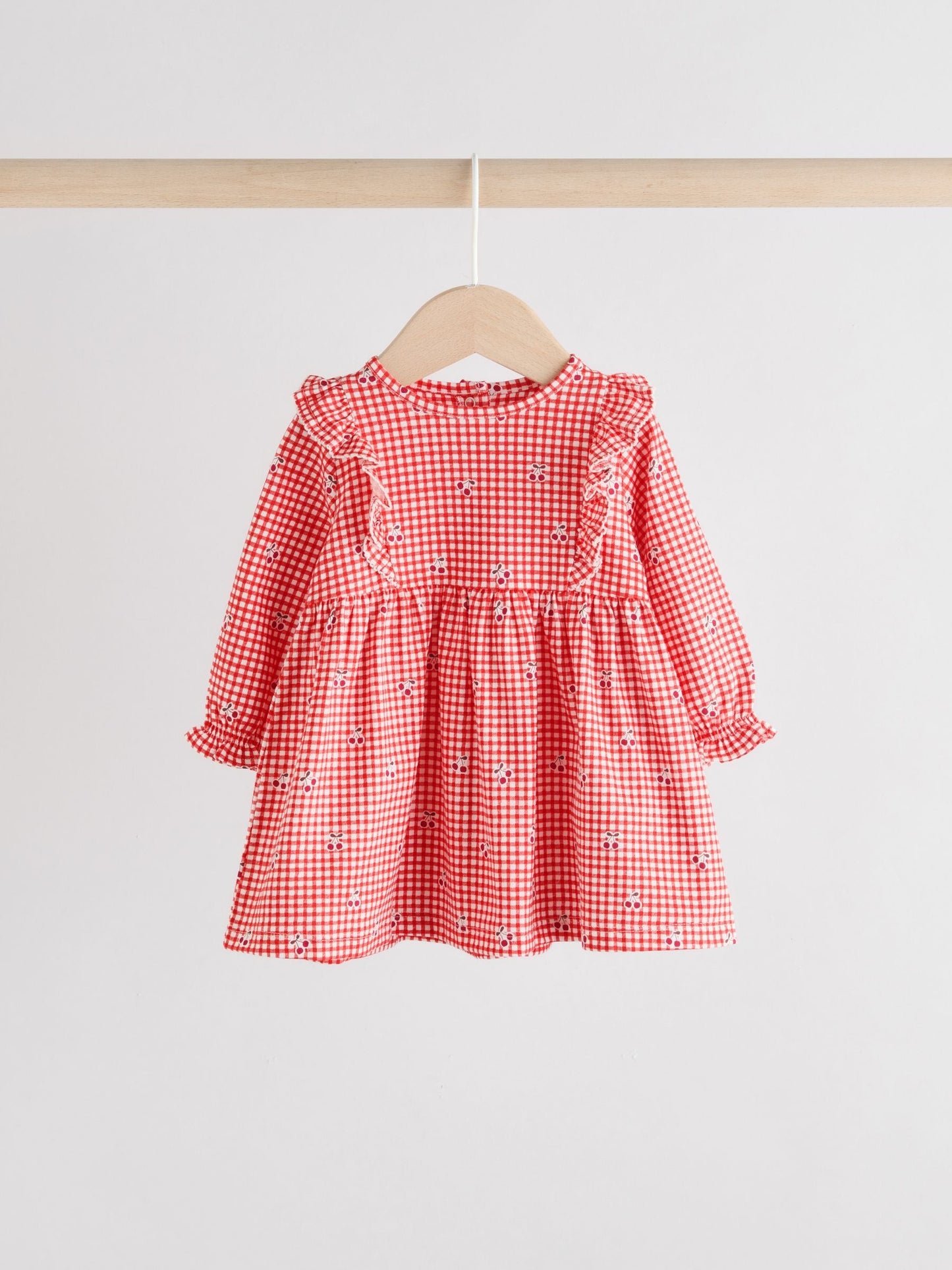 Cream Bear/ Red Cherry Gingham Baby Jersey Dresses 2 Pack (0mths-2yrs)