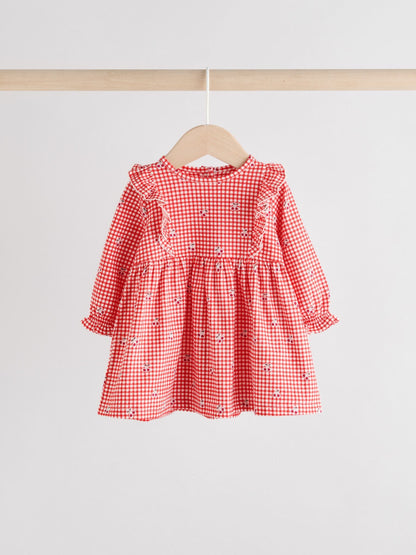 Cream Bear/ Red Cherry Gingham Baby Jersey Dresses 2 Pack (0mths-2yrs)