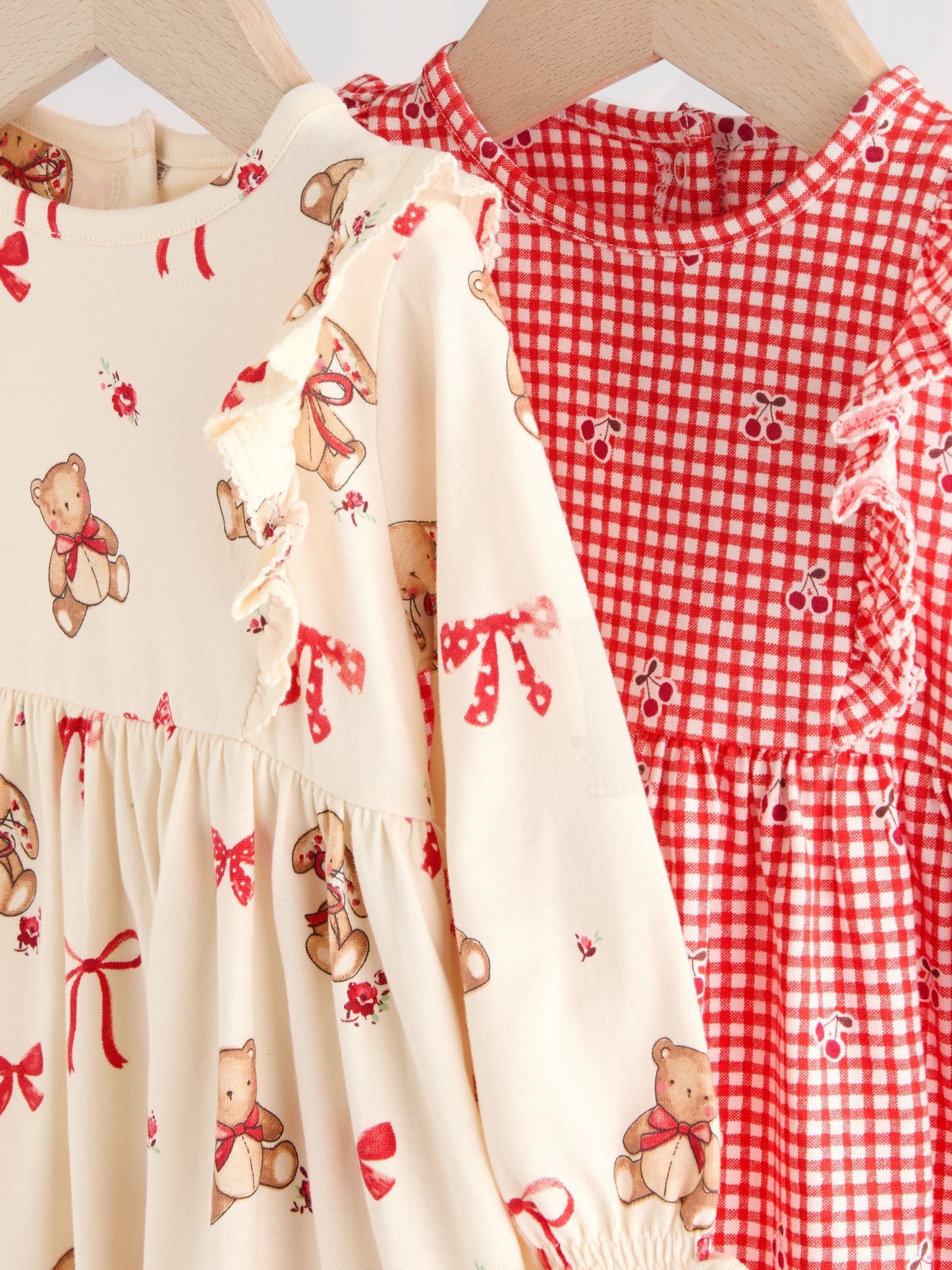 Cream Bear/ Red Cherry Gingham Baby Jersey Dresses 2 Pack (0mths-2yrs)
