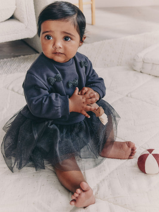 Grey Sparkle Baby Twofer Mesh Dress (0mths-2yrs)
