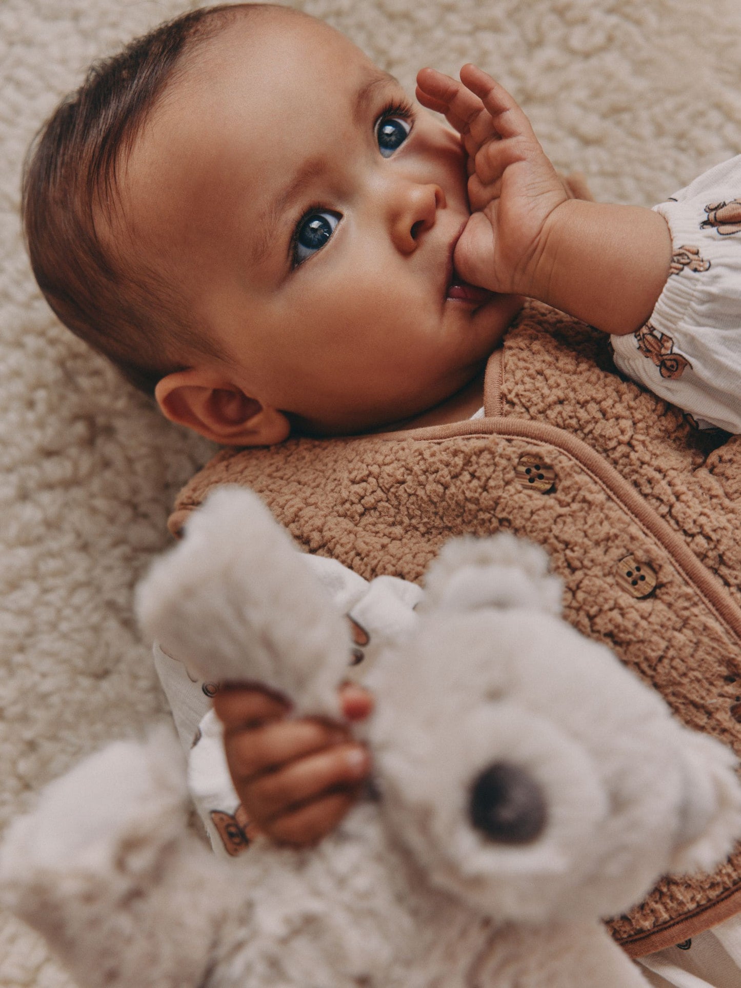 Cream/ Brown Bear Long Sleeve Baby Dress and Waistcoats with Tights 3 Piece Set (0mths-2yrs)