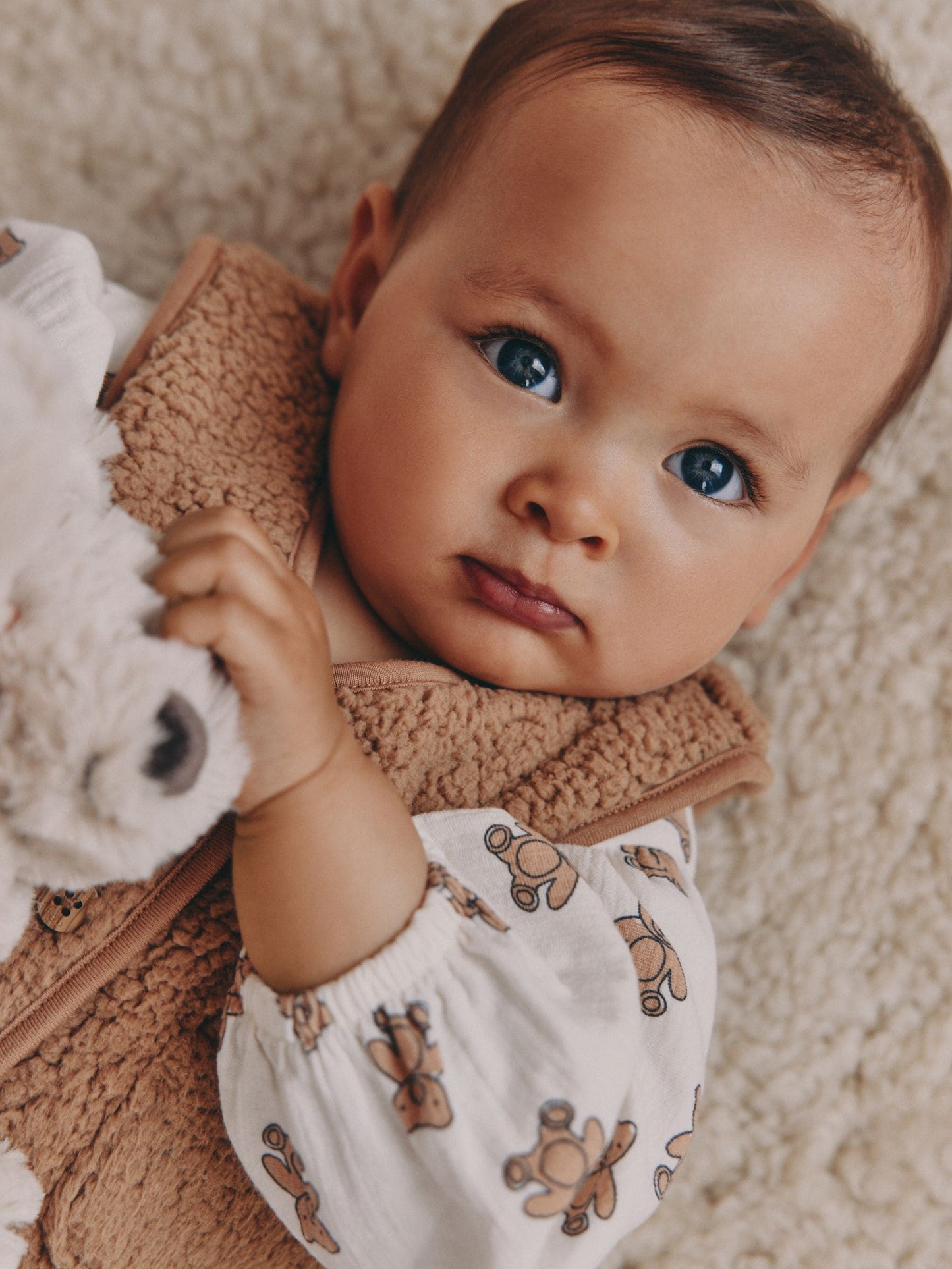 Cream/ Brown Bear Long Sleeve Baby Dress and Waistcoats with Tights 3 Piece Set (0mths-2yrs)