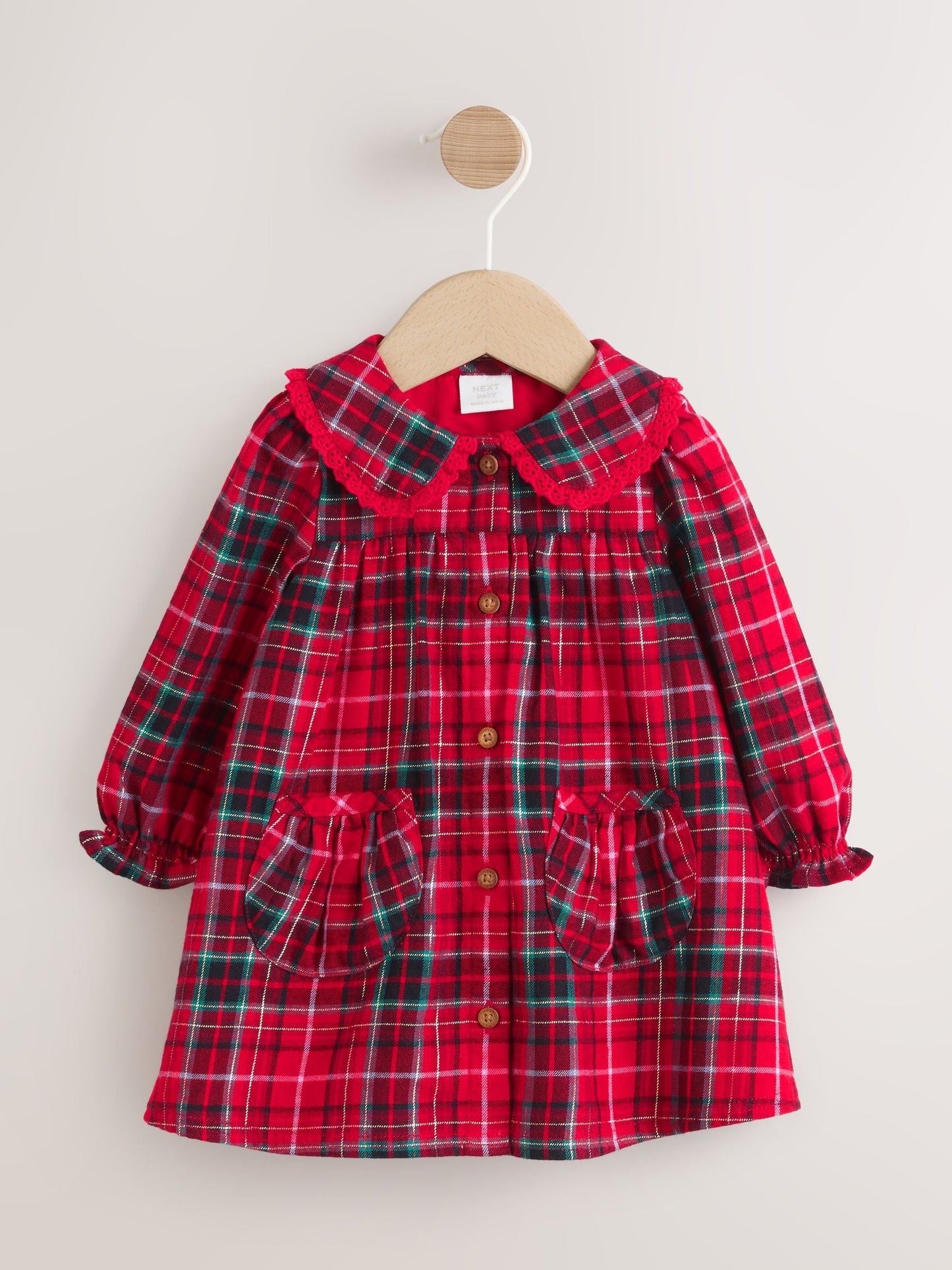 Red Check Baby Collar Long Sleeve Dress (0mths-2yrs)