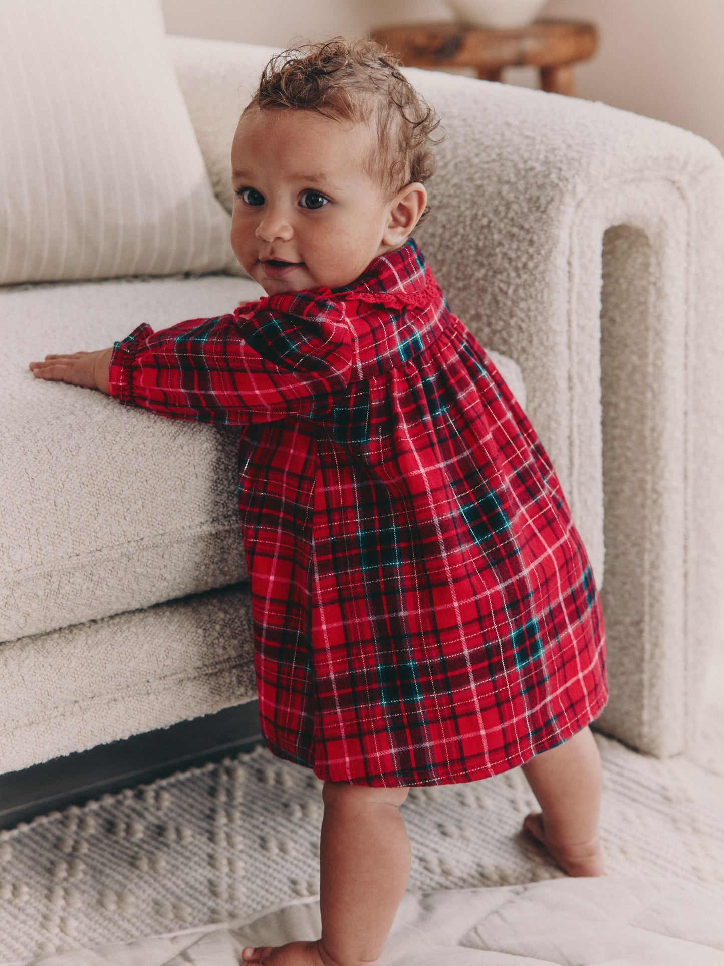 Red Check Baby Collar Long Sleeve Dress (0mths-2yrs)