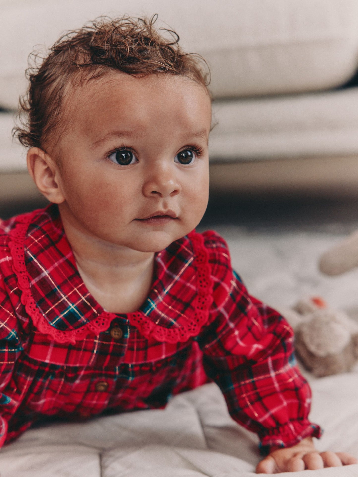 Red Check Baby Collar Long Sleeve Dress (0mths-2yrs)