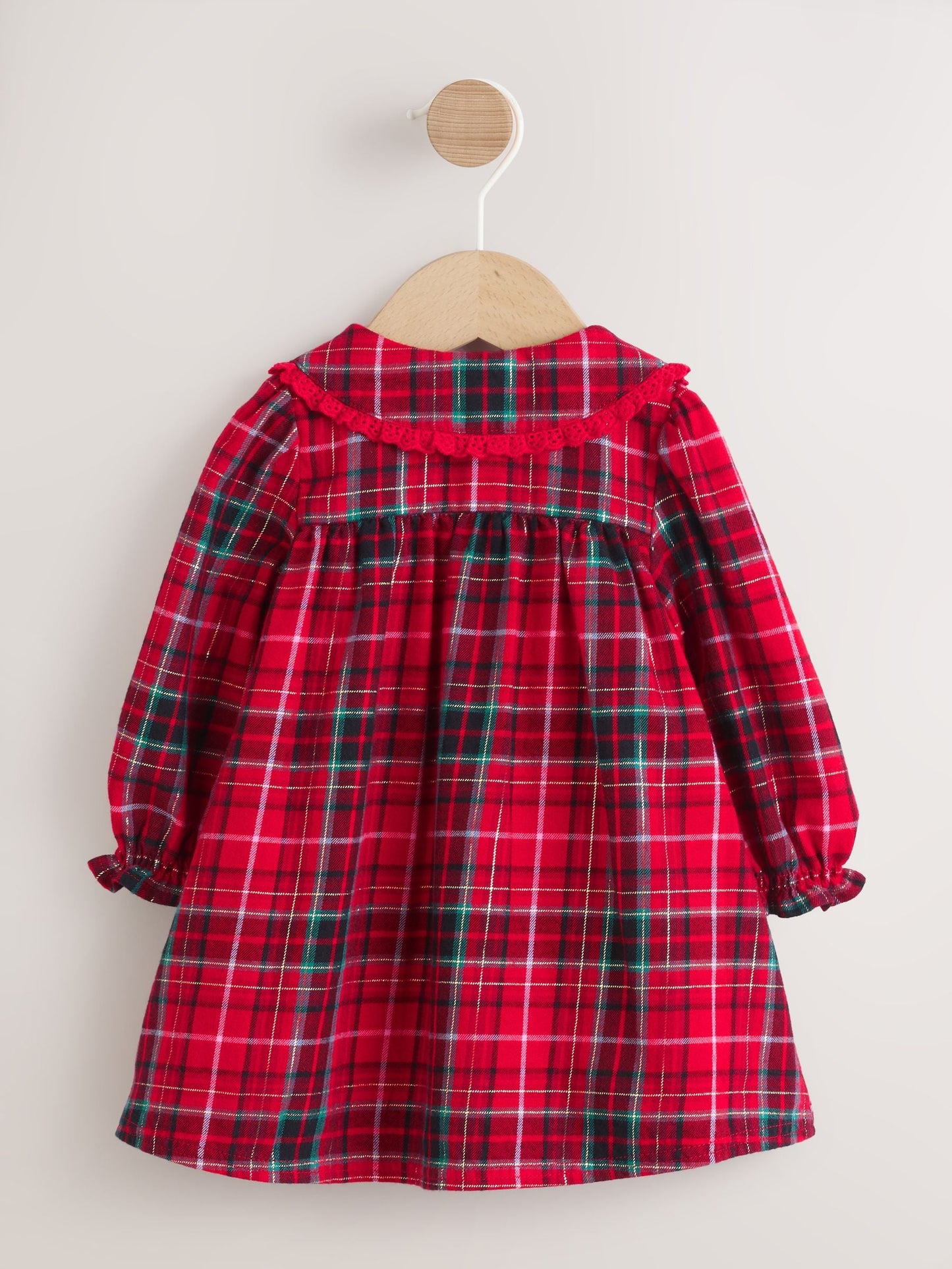 Red Check Baby Collar Long Sleeve Dress (0mths-2yrs)