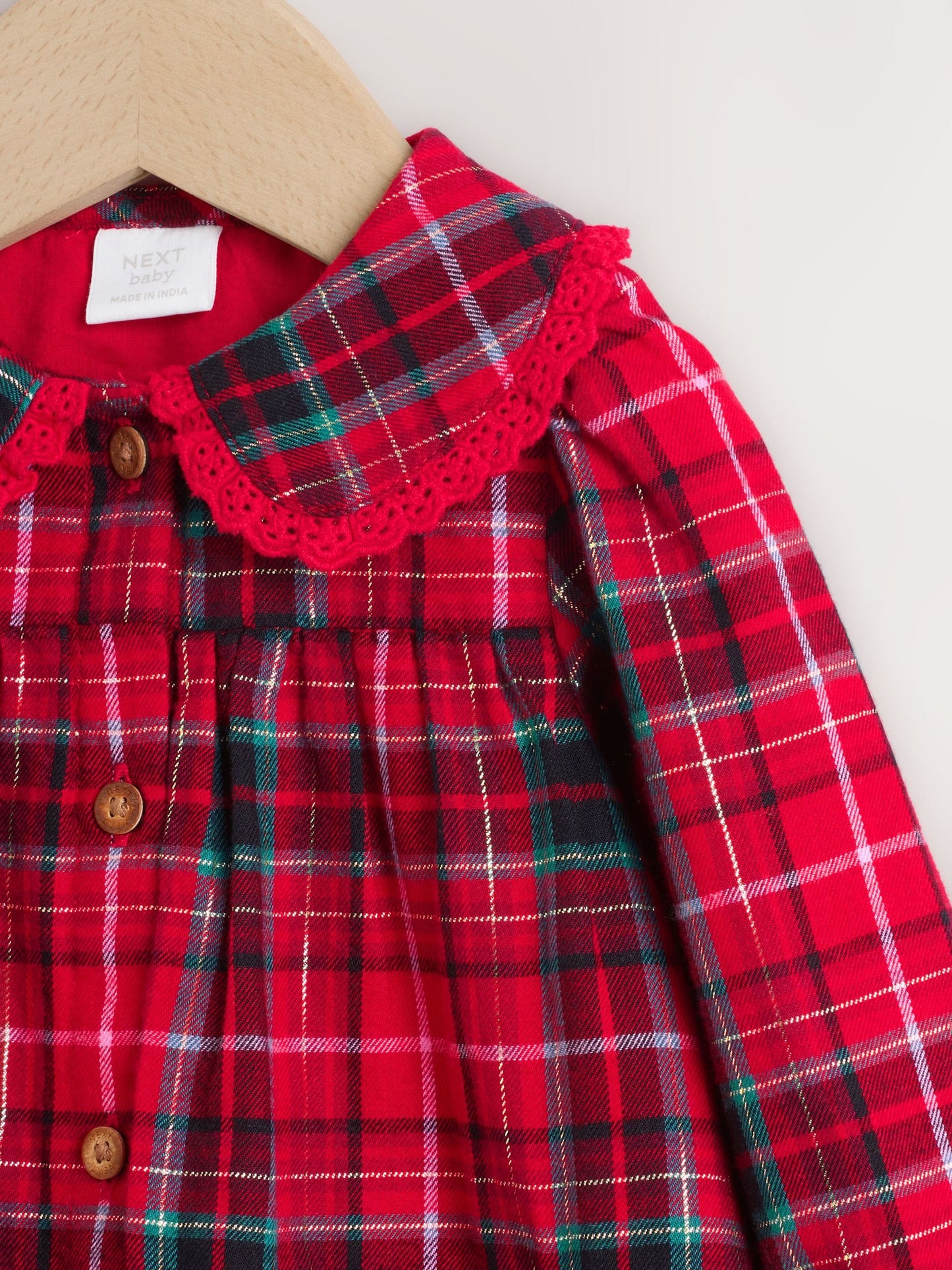 Red Check Baby Collar Long Sleeve Dress (0mths-2yrs)