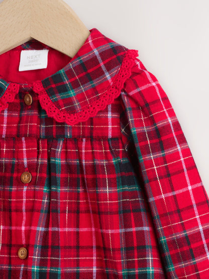 Red Check Baby Collar Long Sleeve Dress (0mths-2yrs)