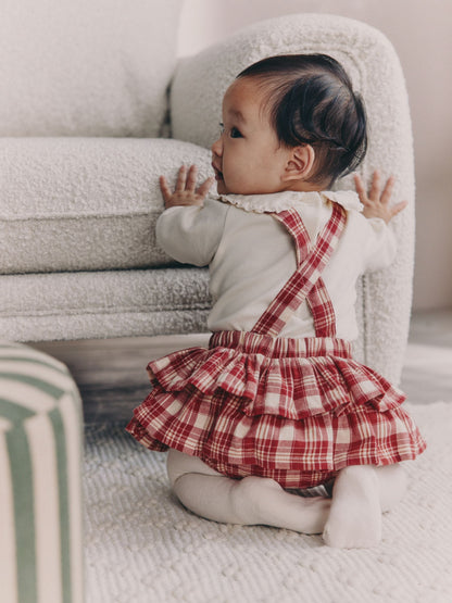 Red Check Long Sleeve Bodysuit, Bubble Skirt and Tights Baby 3 Piece Set (0mths-2yrs)