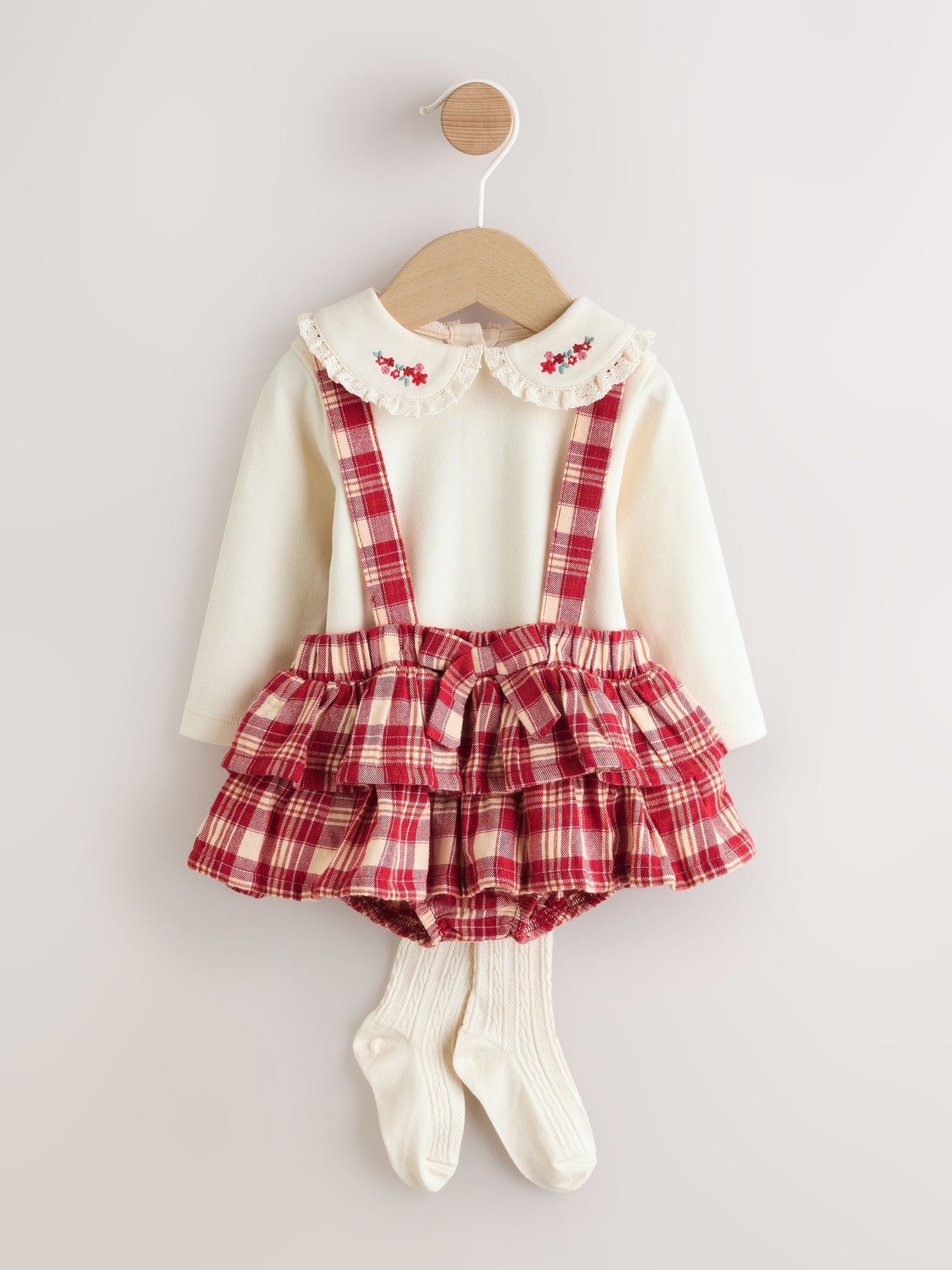 Red Check Long Sleeve Bodysuit, Bubble Skirt and Tights Baby 3 Piece Set (0mths-2yrs)
