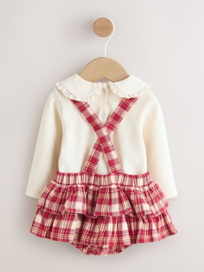 Red Check Long Sleeve Bodysuit, Bubble Skirt and Tights Baby 3 Piece Set (0mths-2yrs)