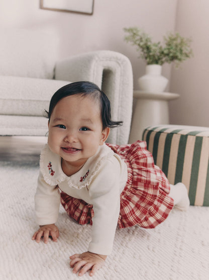 Red Check Long Sleeve Bodysuit, Bubble Skirt and Tights Baby 3 Piece Set (0mths-2yrs)