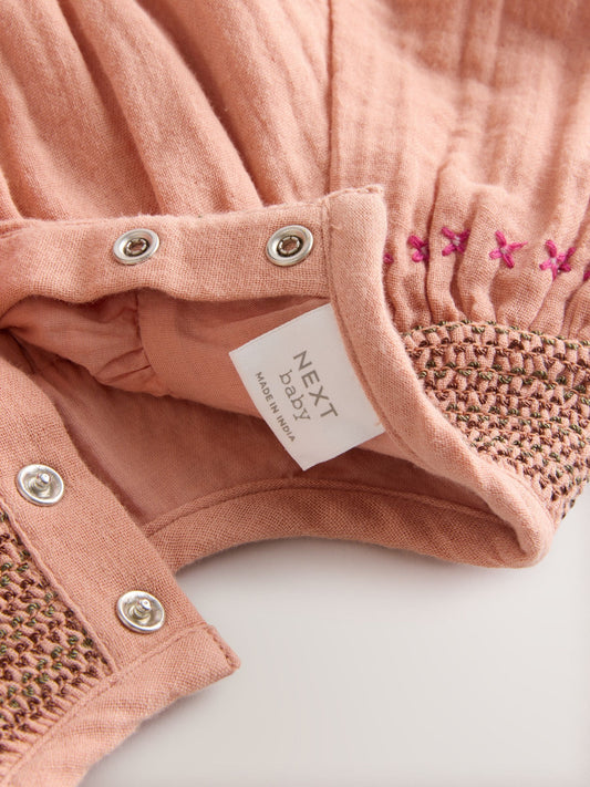 Tan Brown Embroidered Baby Bloomer Rompers Set 2 Piece with Tights (0mths-3yrs) image 3