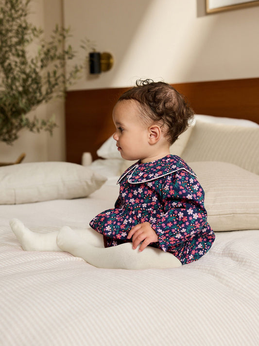 Navy Blue Ditsy Baby Bloomer Rompers Set 2 Piece with Tights (0mths-3yrs) image 1