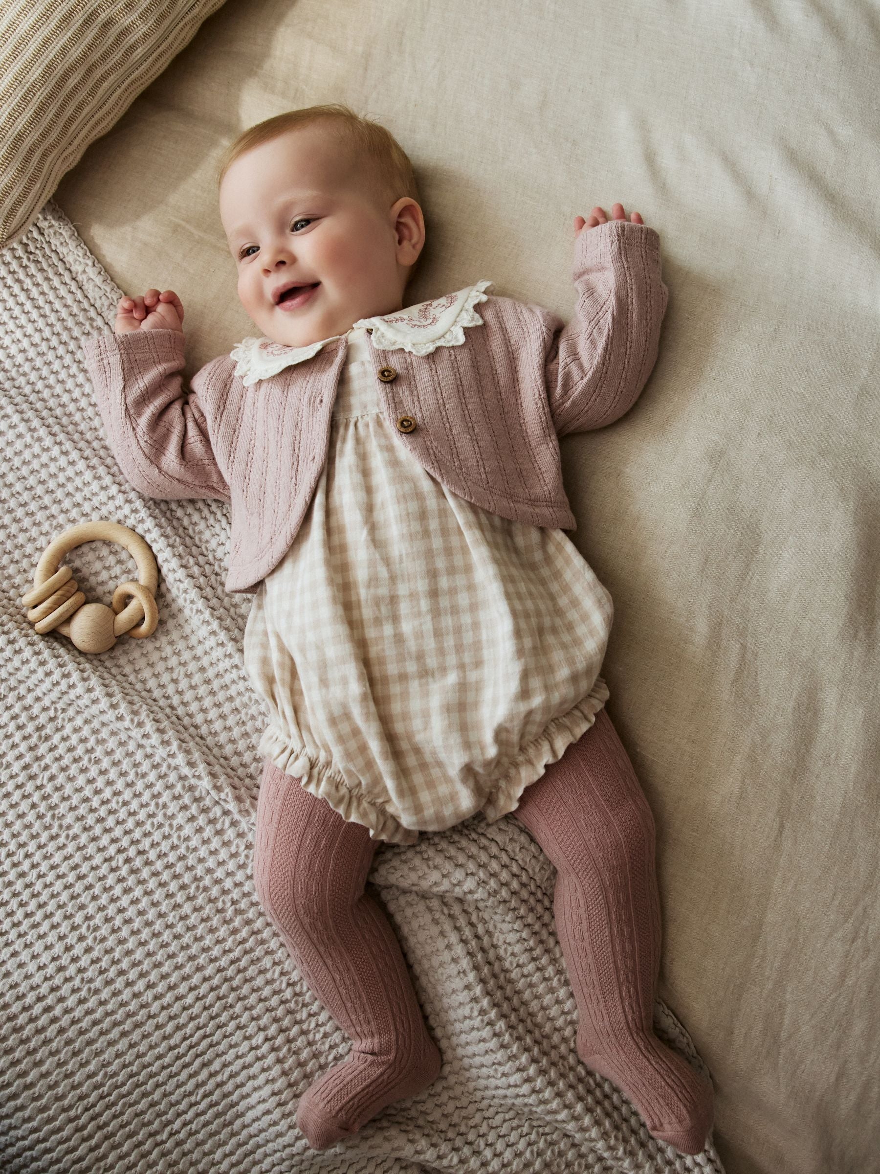 Pink Bubble Romper Long Sleeve Bodysuit Cardigan and Tights 4 Piece Set (0mths-2yrs) image 3