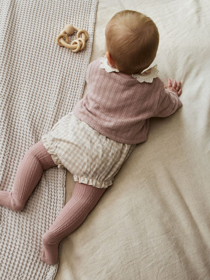 Pink Bubble Romper Long Sleeve Bodysuit Cardigan and Tights 4 Piece Set (0mths-2yrs) image 4