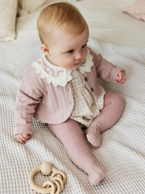 Pink Bubble Romper Long Sleeve Bodysuit Cardigan and Tights 4 Piece Set (0mths-2yrs) image 1