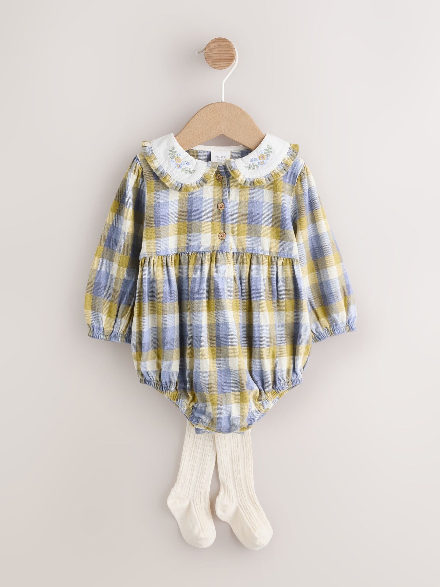 Green/Yellow Gingham Baby Bloomer Rompers Set 2 Piece with Tights (0mths-3yrs) image 5