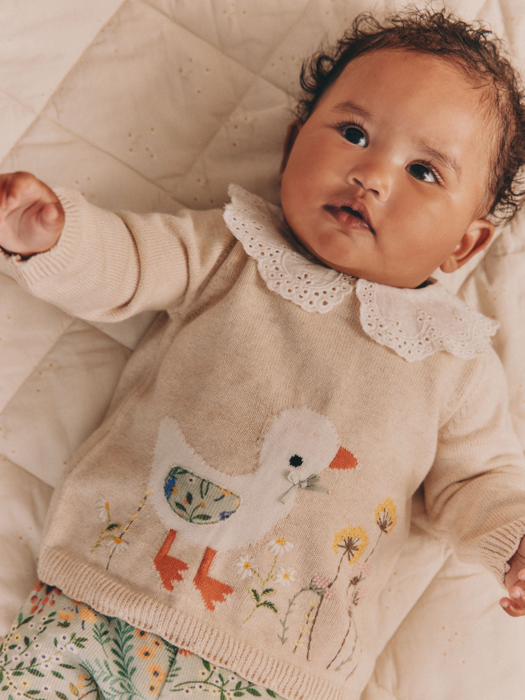 Neutral Duck/ Sage Ditsy Baby Knitted Jumper and Leggings 2 Piece Set (0mths-3yrs) image 3
