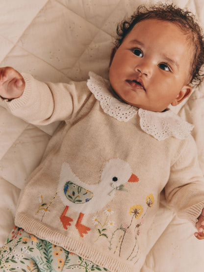 Neutral Duck/ Sage Ditsy Baby Knitted Jumper and Leggings 2 Piece Set (0mths-3yrs) image 3