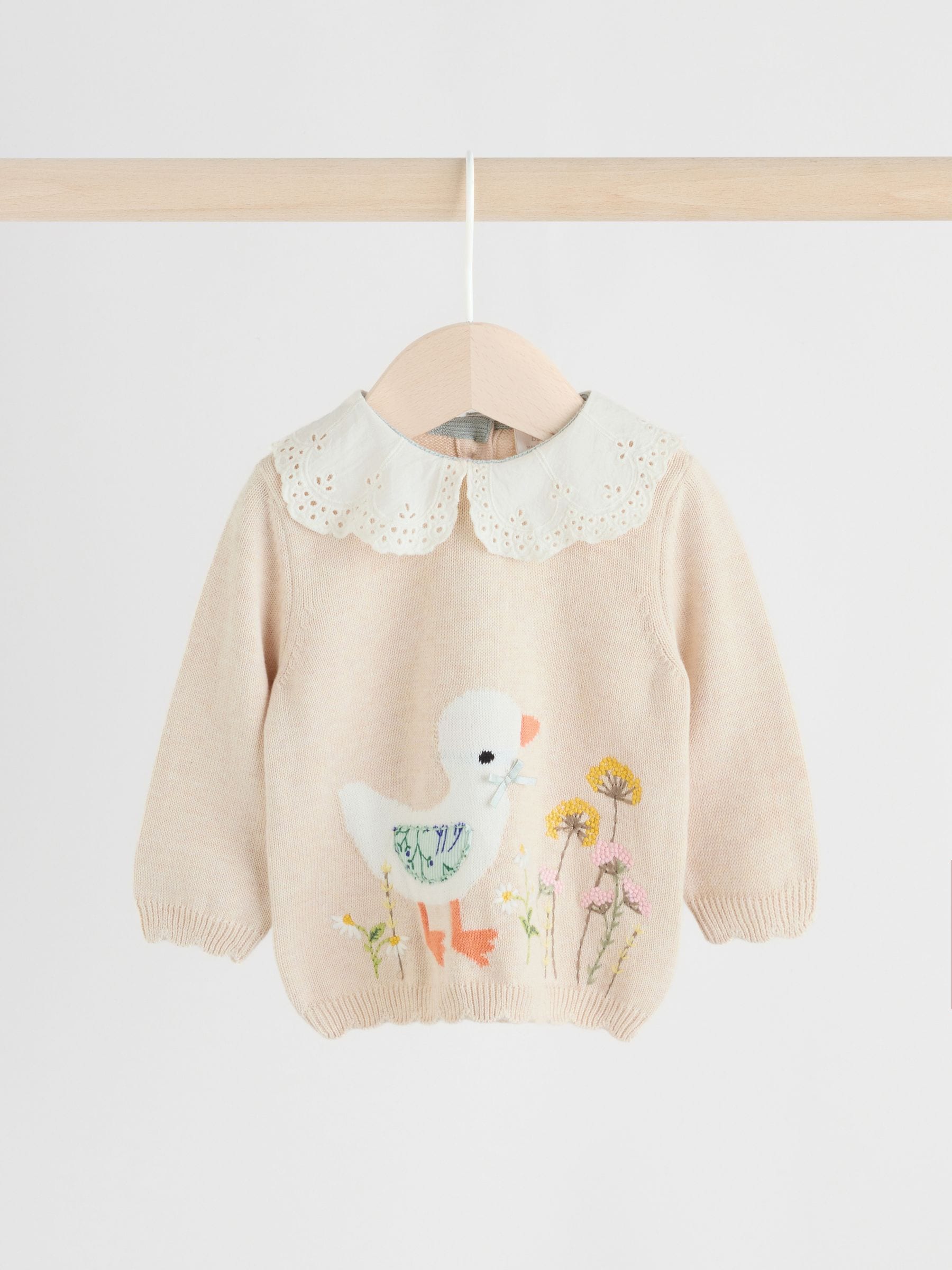 Neutral Duck/ Sage Ditsy Baby Knitted Jumper and Leggings 2 Piece Set (0mths-3yrs) image 8