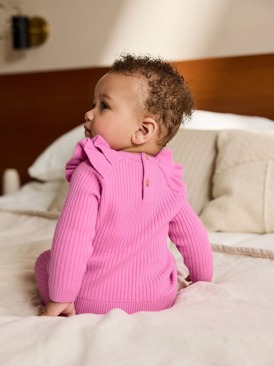 Bright Pink Baby Knitted Jumper and Leggings Set 2 Piece (0mths-3yrs) image 3