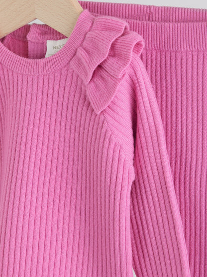 Bright Pink Knitted Jumper and Legging 2 Piece Baby Set (0mths-3yrs)