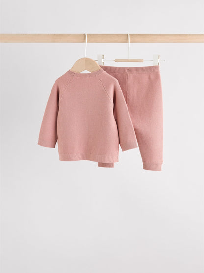Pink Baby Knitted Wrap Jumper and Leggings 2 Piece Set (0mths-2yrs)