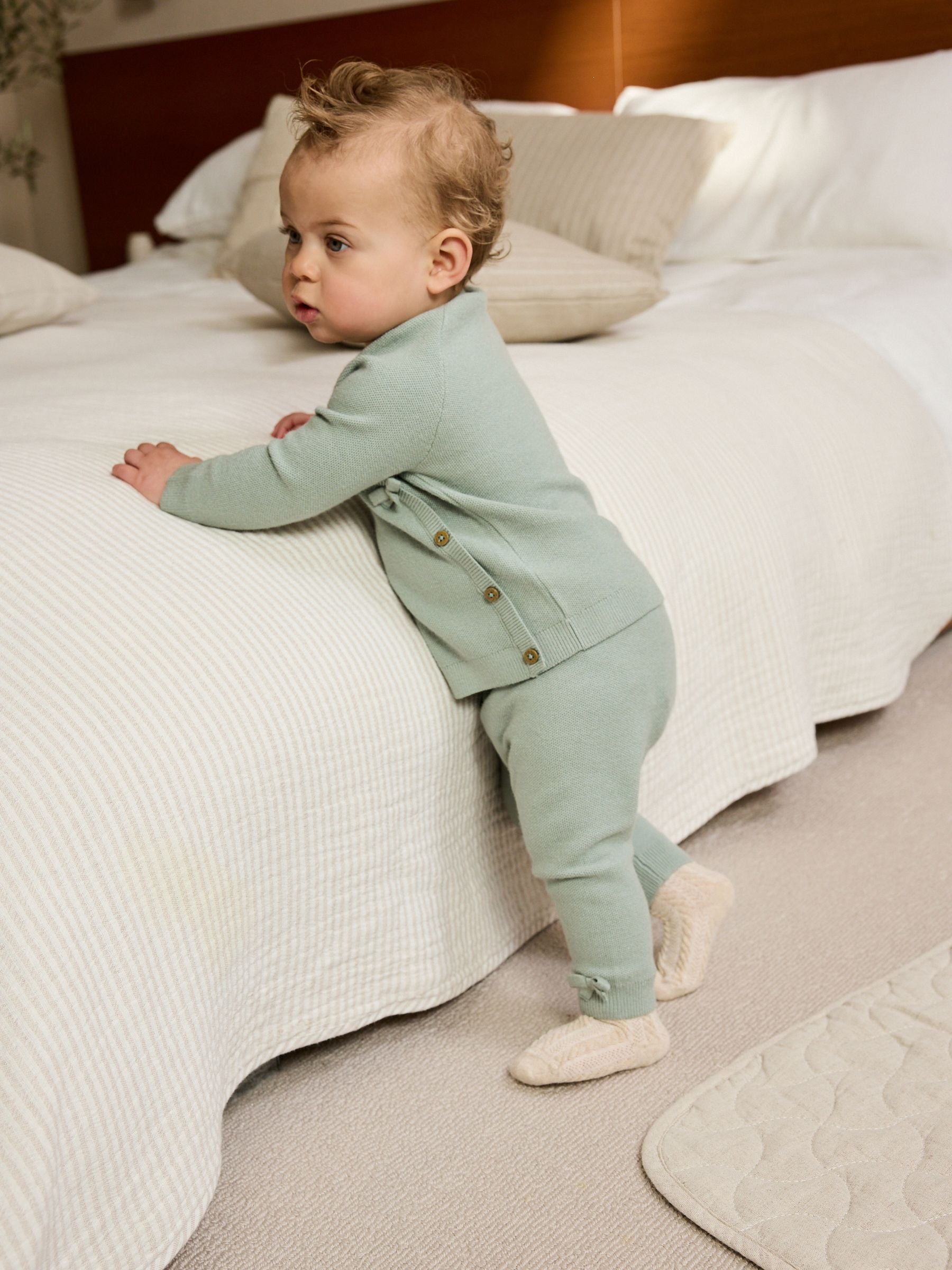 Sage Green Baby Knitted Wrap Jumper and Leggings 2 Piece Set (0mths-2yrs) image 3