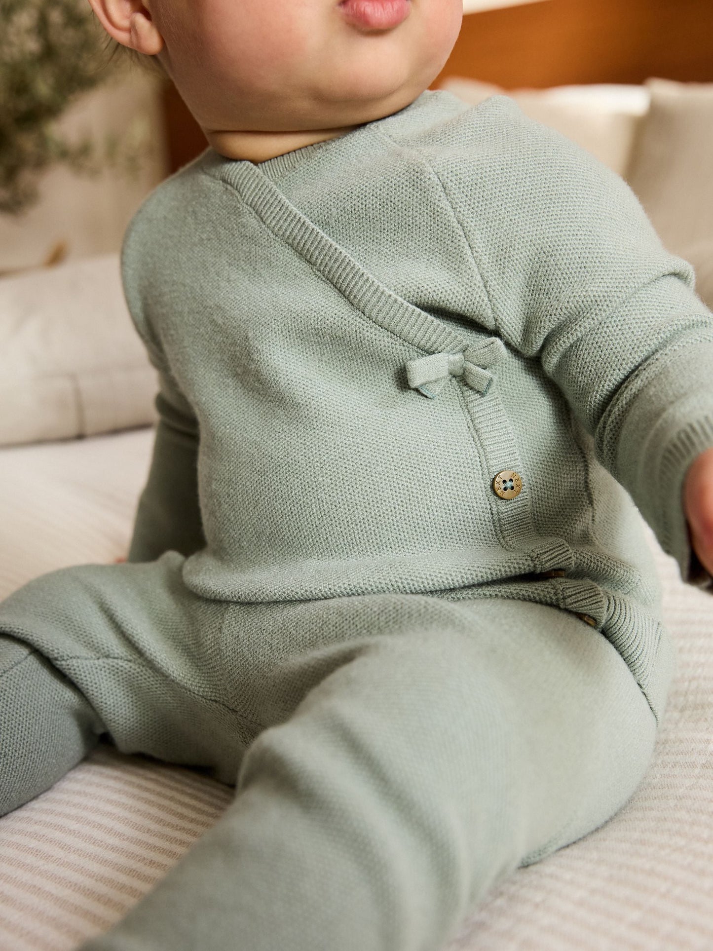 Sage Green Baby Knitted Wrap Jumper and Leggings 2 Piece Set (0mths-2yrs) image 5