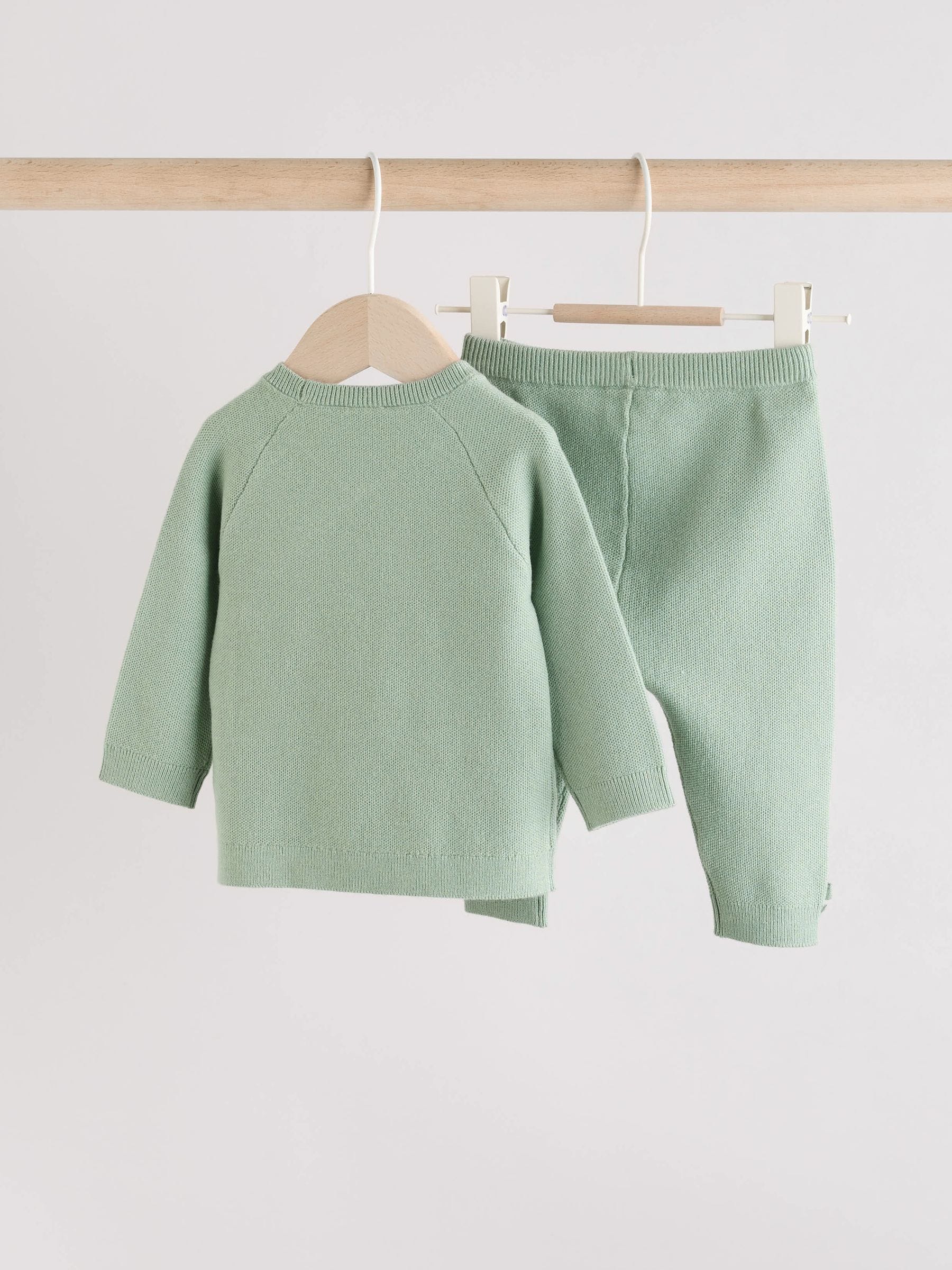 Sage Green Baby Knitted Wrap Jumper and Leggings 2 Piece Set (0mths-2yrs) image 7