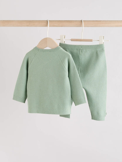 Sage Green Baby Knitted Wrap Jumper and Leggings 2 Piece Set (0mths-2yrs) image 7