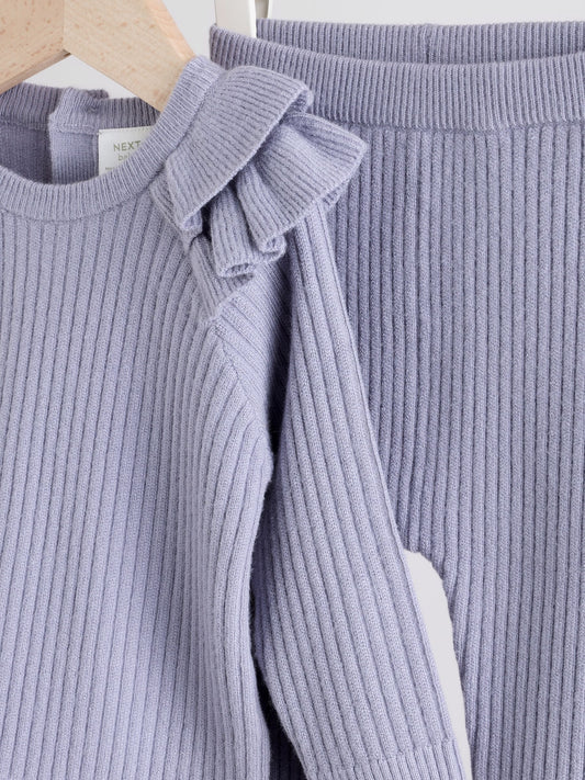Lilac Purple Baby Knitted Jumper and Leggings Set 2 Piece (0mths-3yrs) image 3