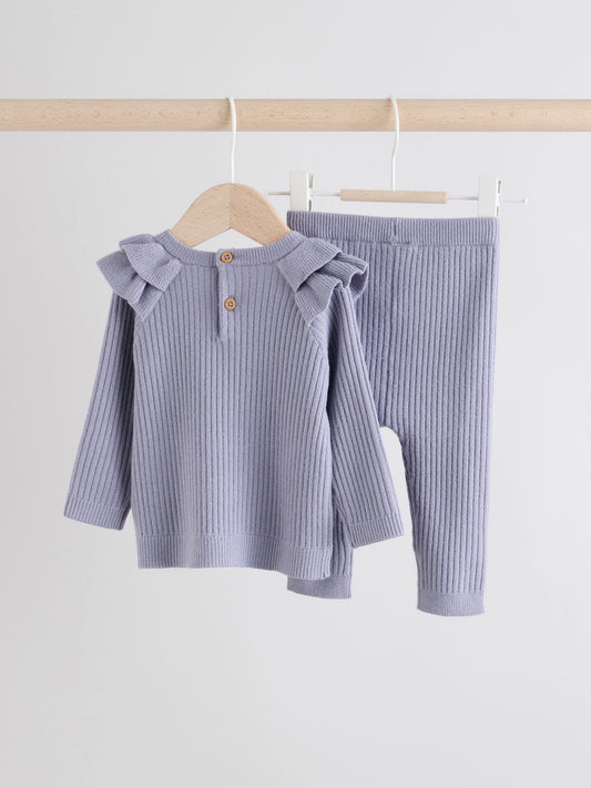 Lilac Purple Knitted Jumper and Legging 2 Piece Baby Set (0mths-3yrs)